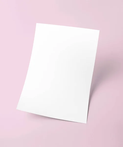 Pembe arka plan beyaz boş belge kağıt şablonla — Stok fotoğraf