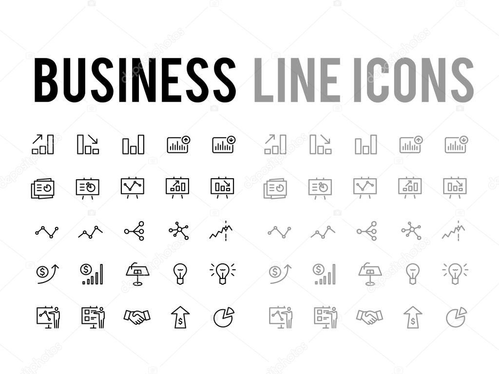 Business devleopment and analyics report vector line icon set 