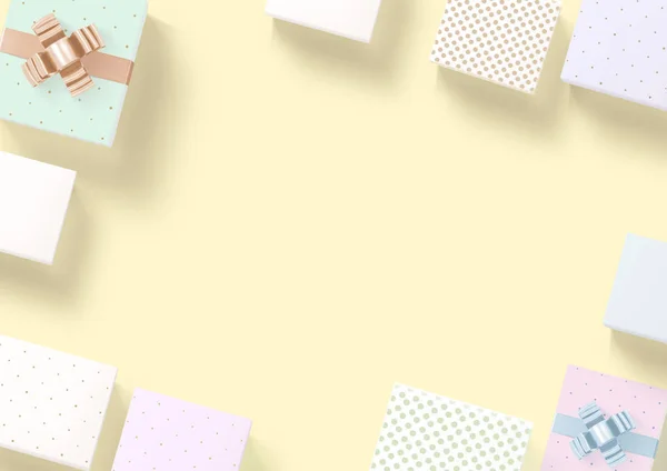 Pastellgul bakgrund med inslaget papper gåva gräns — Stockfoto