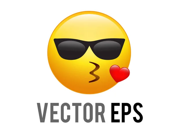 Isolated Vector Yellow Smiley Kissing Cute Face Black Sunglasses Heart — Stockový vektor