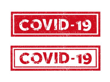 Vektör sözcüğü COVID-19 Coronavirus kırmızı mürekkep damgası grunge etkisi ile tehlikeli mesajı mühürle