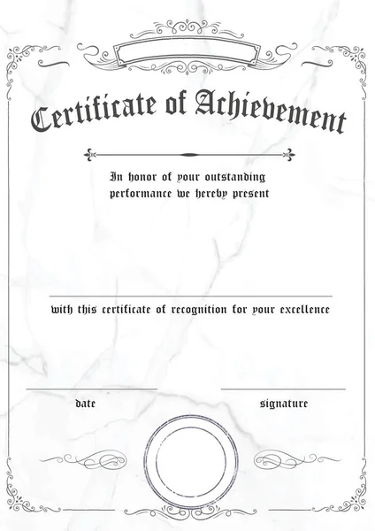 Классический Белый Вертикальный Мрамор Сертификат Достижения Бумажный Шаблон Ретро Границы — стоковый вектор