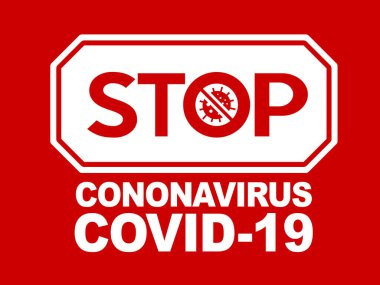 Kırmızı yazı tipi kalın COVID-19 Coronavirus vektörü kelimeleri ve simgeyi imzaladı