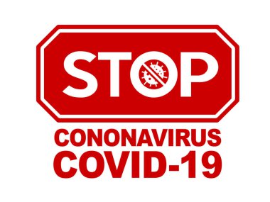 Kırmızı yazı tipi kalın COVID-19 Coronavirus vektörü kelimeleri ve simgeyi imzaladı