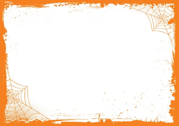 Fond Blanc Horizontal Halloween Avec Bordure Grunge Orange Toile Araignée — Image vectorielle