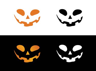 Portakal rengi Cadılar Bayramı balkabağı yüzlü düz simge kümesi