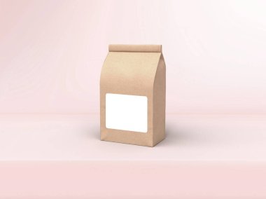 Kahve poşeti ambalaj tasarımı Pastel Pembe stüdyo sahne arka planı