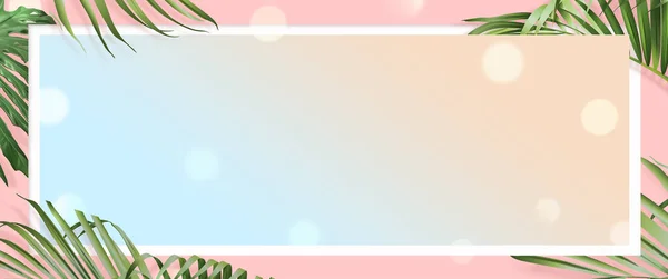 Website Banner Met Roze Achtergrond Euclidische Palmbladeren Rand — Stockfoto