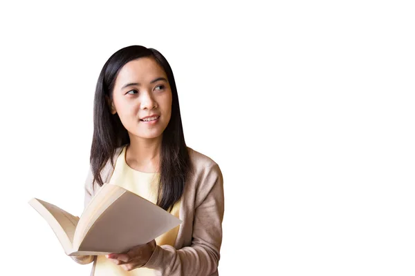 Asian woman reading book on white background Stock Image