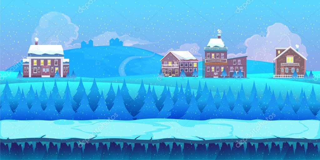 Cartoon winter landscape with ice, snow and cloudy sky. vector nature  background for games. Stock Vector Image by ©vitaliyvill #127145246