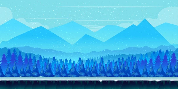 Paysage hivernal animé avec glace, neige et ciel nuageux. vecteur nature arrière-plan pour les jeux . — Image vectorielle