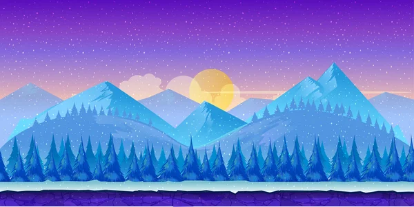 Dibujos animados paisaje de invierno con hielo, nieve y cielo nublado. vector naturaleza fondo para juegos . — Vector de stock