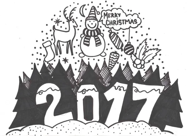 Set of hand-drawn sketchy christmas elements. Doodle sketch  illustration. Candles, gift boxes, pomanders — Stock Photo, Image