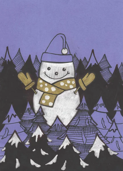 Background for a Christmas theme with snowmen in the style of the sketch — Stock Photo, Image