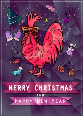 Güzel kırmızı çokgen horoz. Vektör çizim, grafik tasarım için.