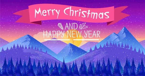 Vektör gece kış manzara ev ve orman arka plan.