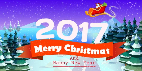 Cartão de Natal com árvore e Papai Noel —  Vetores de Stock