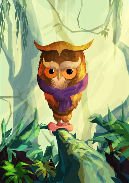 stylized owl painted on the background of Forest