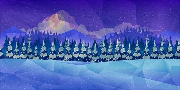 Χειμερινό δάσος, διανυσματικό υπόβαθρο χαμηλό πολυ στυλ — Διανυσματικό Αρχείο