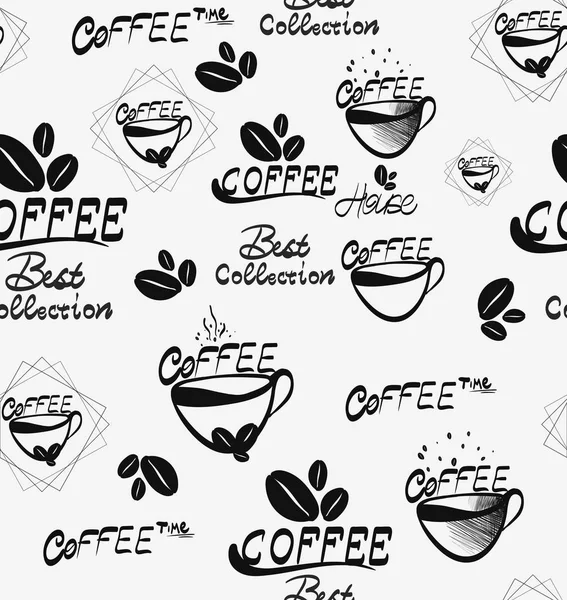 Coffee seamless pattern with brown cups of brewed , hot chocolate and creamy cappuccino, scattered over white background. shop, morning menu decoration kitchen interior design — Stock Photo, Image