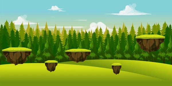 Bosque y colina juego fondo — Vector de stock