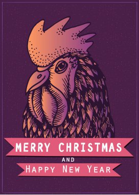 Vektör horoz yeni yıl 2017 koyu mor arka plan üzerinde renkli. illüstrasyon, tasarım