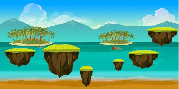 Fundo de jogo do mar com ilhas e vida subaquática — Vetor de Stock