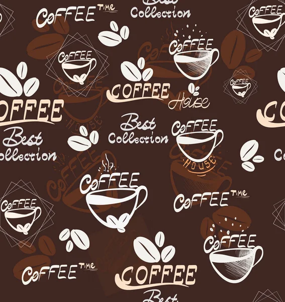 Håndtegning av kaffe - sømløst mønster, vektorillustrasjon – stockvektor