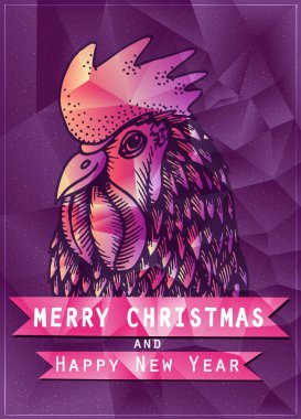 Horoz kırmızı zemin üzerine çokgen Illustration. tasarımlarınız için