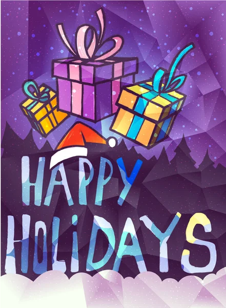 Dark Purple navidad postal bajo fondo polígono. ilustración que consiste en triángulos. Origami poligonal triangular abstracto o diseño de cristal celebración de Año Nuevo . —  Fotos de Stock