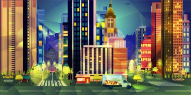 Gece şehir, illüstrasyon düşük Poli stili