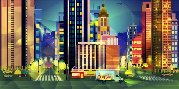 Ville de nuit, illustration low poly style — Photo