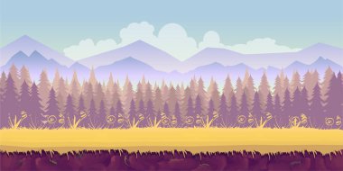 spring forest landscape, never ending nature background with separated layers for game design .2d application. Illustration your , project. clipart