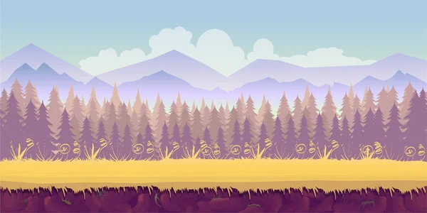 Весенний лесной пейзаж, никогда не заканчивающийся природным фоном с разделенными слоями для игрового дизайна .2d приложения. Иллюстрация вашего проекта . — стоковое фото