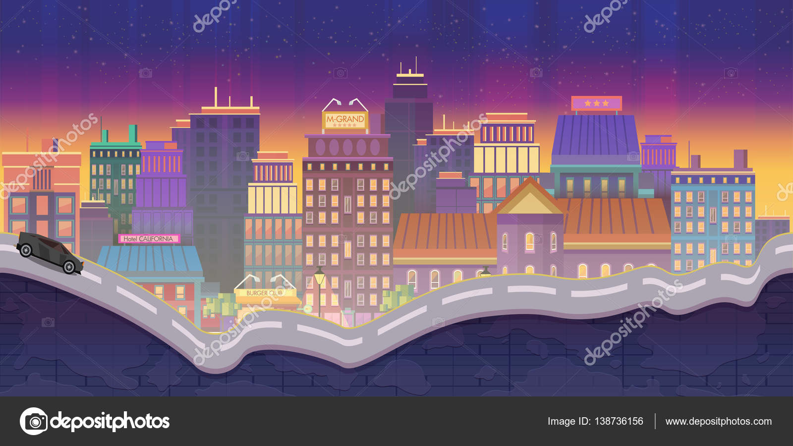 市ゲーム, 夜背景イラスト — ストックベクター © vitaliyvill #138736156