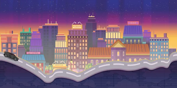 Stad illustraties voor games, nacht achtergrond — Stockvector