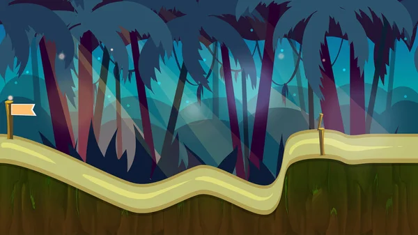 Cartoon jungle landscape, vector unending background with separated layers for game. — Stock Vector