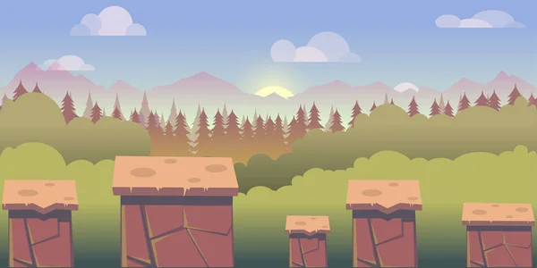 Ilustración de fondo de nivel de paisaje de juego aplicación móvil — Vector de stock