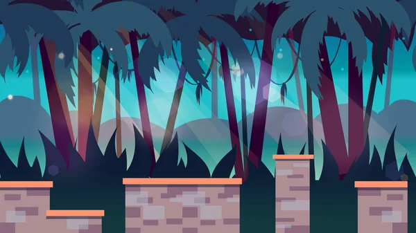 Dark jungles game background 2d game application. Vector design. Tileable horizontally. Size 1920x1080. Ready for parallax effect — Stock Vector