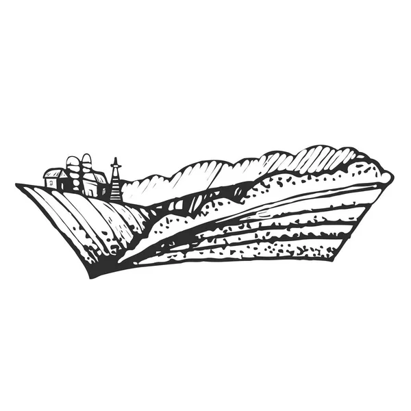 Ручна ілюстрація фермерських будинків і пагорбів, EPS 10 . — стокове фото