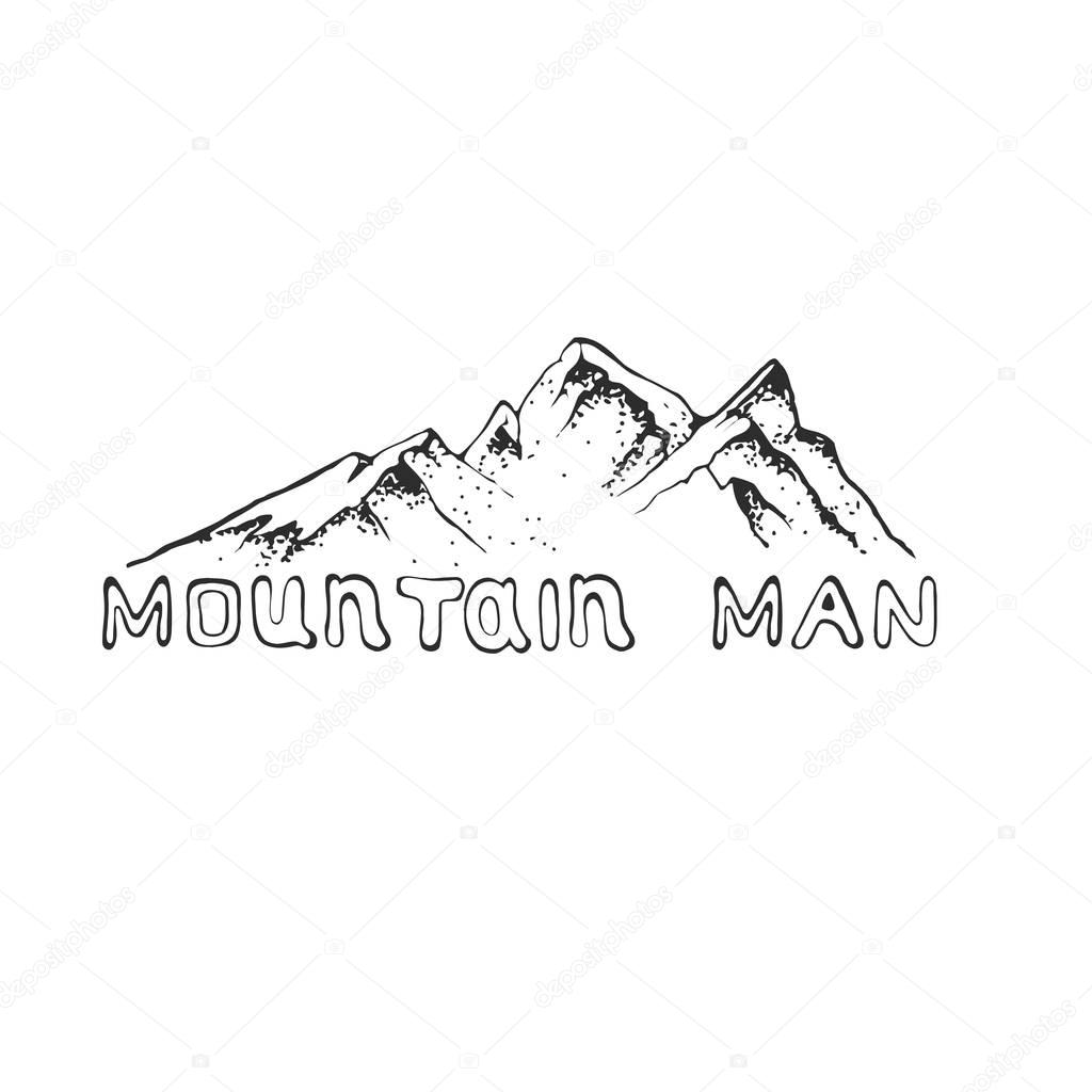 Illustration of a mountain peak with pine forest, engraving style, hand drawn, illustration for your application , project