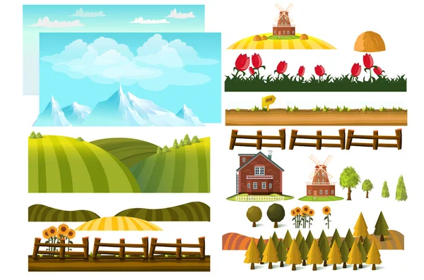 Gazdálkodás infographic elemek, a mezőgazdasági termelő, farm, a táj-létrehozó. — Stock Vector