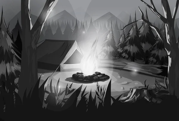 Illustrasjon av camping i skogen – stockvektor