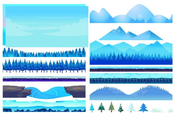 Jeu vectoriel de dessin animé hiver Nature Elements set — Image vectorielle