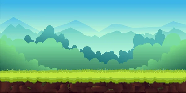 Berg landskap för Ui spel, ändlösa vektorbakgrund med åtskilda lager för spel. — Stock vektor