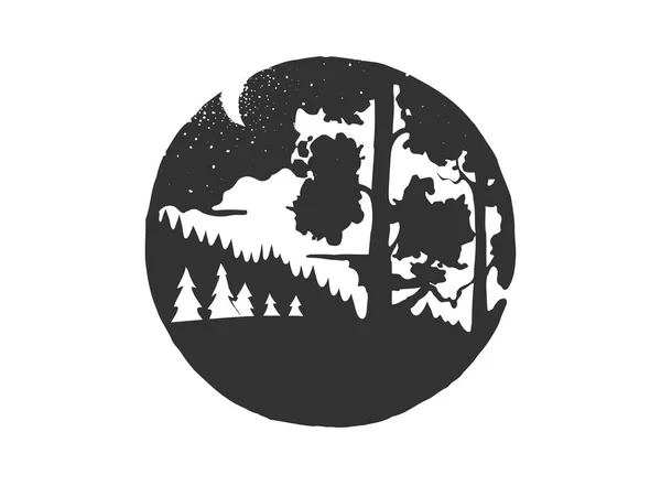 Cartel tipográfico de estilo dibujado a mano vectorial con bosque de pinos. estilo hipster ilustración — Vector de stock