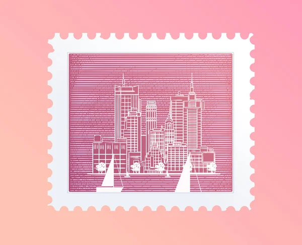 Postai bélyeg, a képet a város, a turisztikai attrakció a trendi vázlat stílusában, a vektoros illusztráció a design — Stock Vector