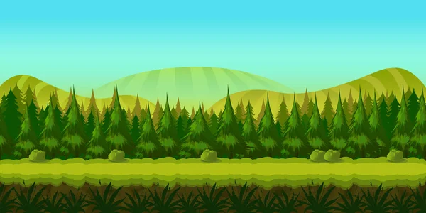 Fondo para usted juego con bosque verde en primer plano y colinas y campos en el fondo . — Foto de Stock