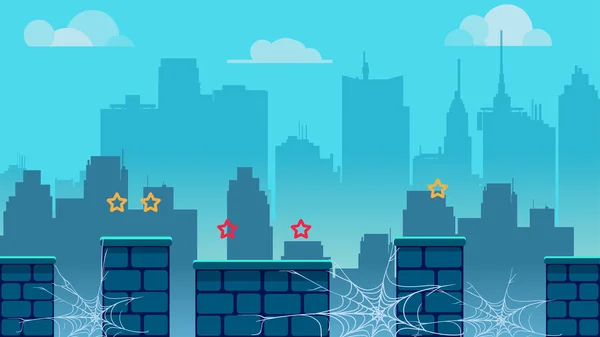 Фон гри міста, з різними платформами та розділеними шарами для ігор. Векторні ілюстрації для вашого дизайну. розмір 19,20x1080 — стоковий вектор