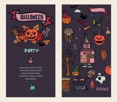 Cadılar Bayramı kartları. Yaratıcı tasarım davet ve parti için. Vektör çizim tasarımınız için.